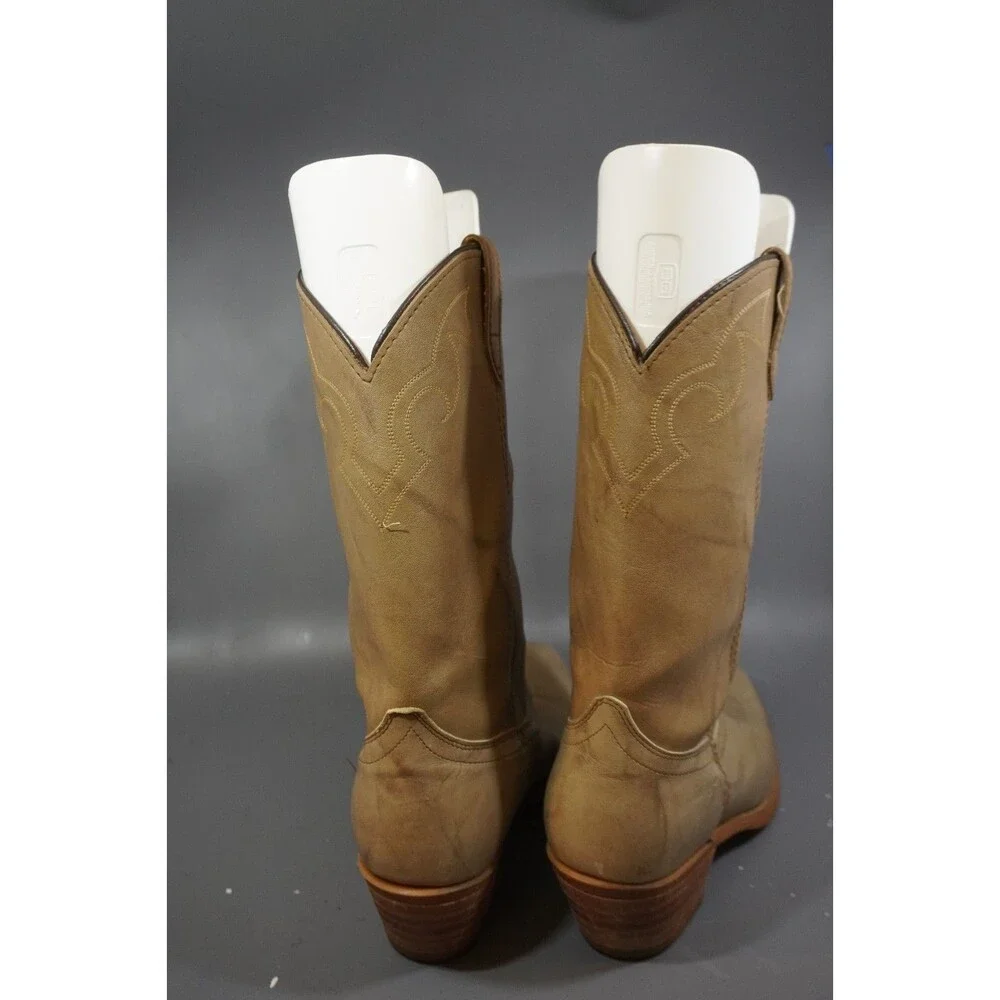 Dingo 8609 Vintage Western Cowboy Tan Leather Boots Men Size 12D Stacked Heel